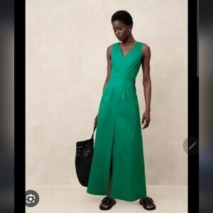 $140 Linen-Blend Seam Bodice Maxi Dress